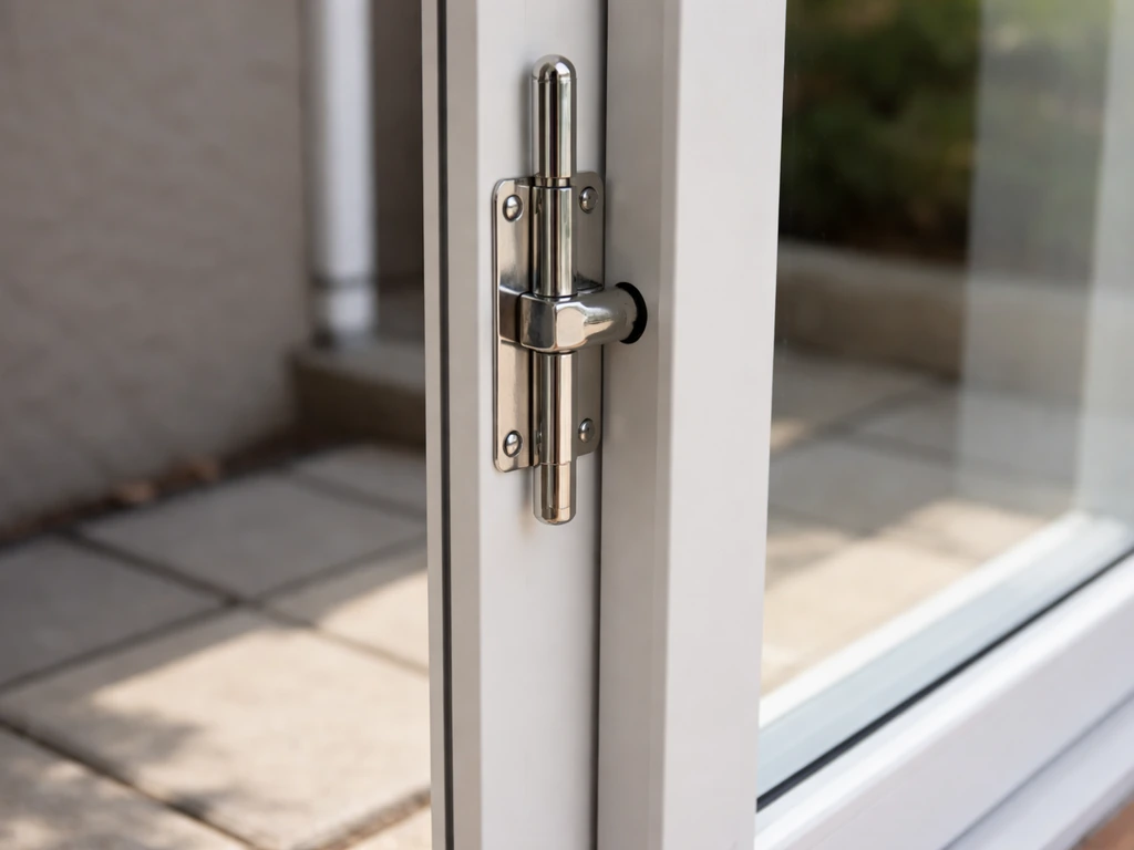 Exterior patio door with an engaged patio bolt securing the door in place.