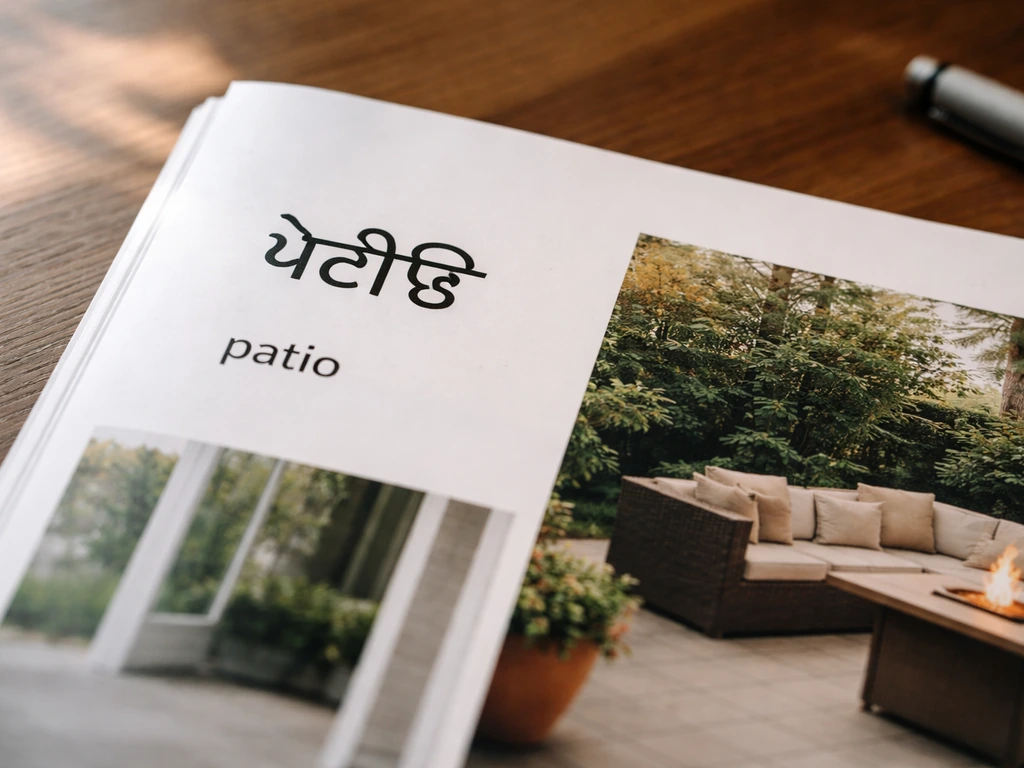 Close-up of a property listing with Punjabi script showing 'ਪੇਟੀਓ' next to an English 'patio' label