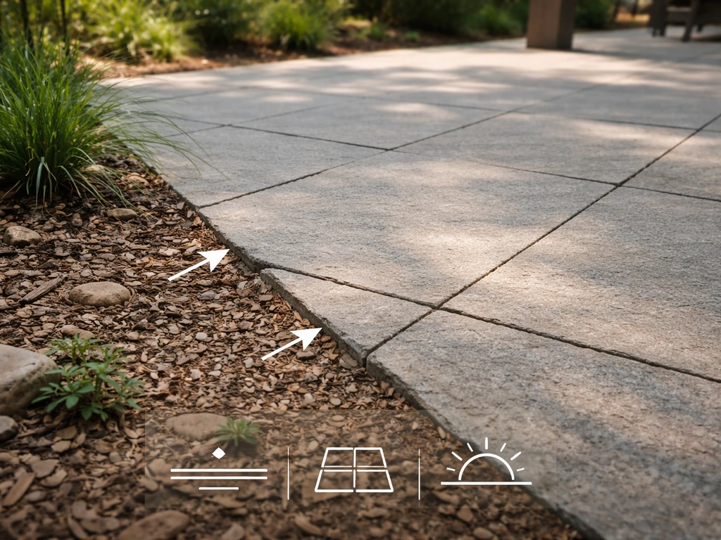 Minimal close-up of a ground-level open patio with hard paving and a visible edge to spot clearance.