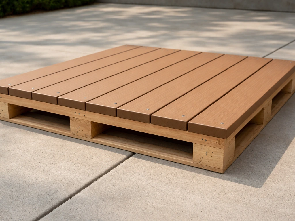 Pallet base with deck boards screwed on, showing a smooth modular outdoor platform surface.