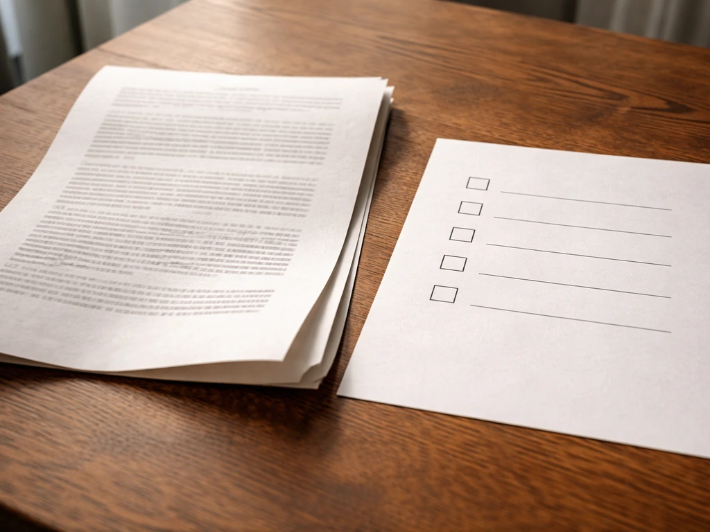 Close-up of deed document and blank checklist on a table, suggesting property type verification steps.
