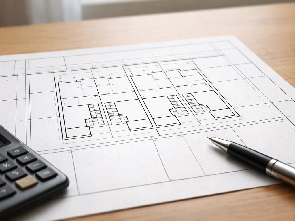 Close-up of a plat map on a table showing property lines and lot boundaries for a paired patio home.
