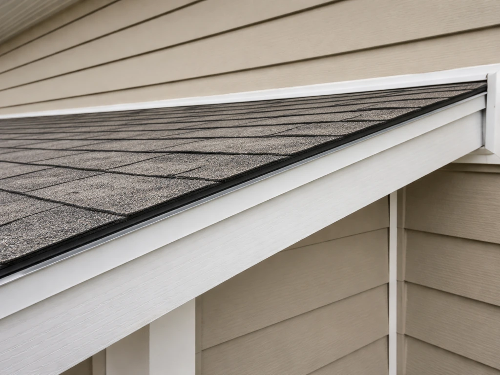 Close-up of a lean-to roof sloping away from a house, showing the eave-to-ledger line and pitch.
