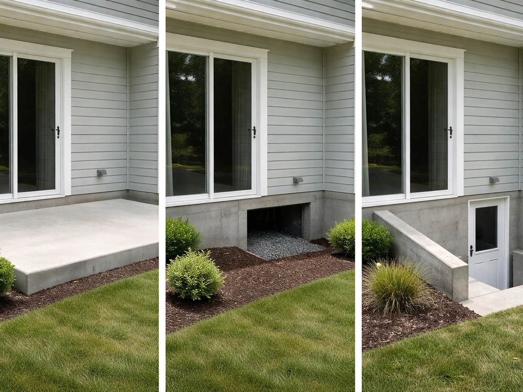 Side-by-side patio home below-grade options: slab, vented crawlspace, and partial basement foundation.