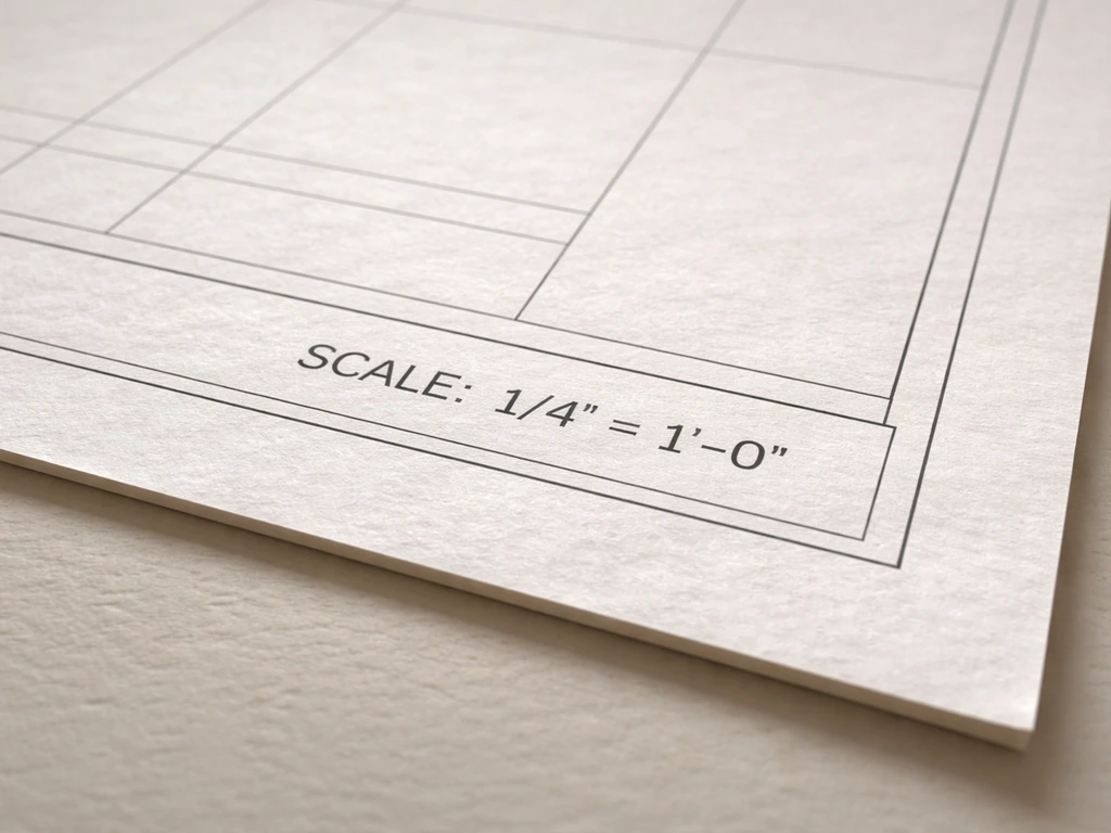 Close-up of blueprint title block showing the patio scale ratio notation on architectural paper.