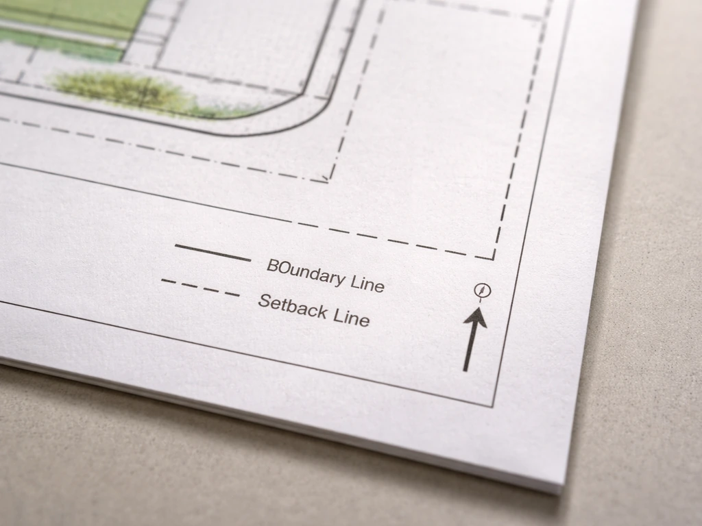 Close-up of a floor plan legend and north arrow key explaining line types and boundaries