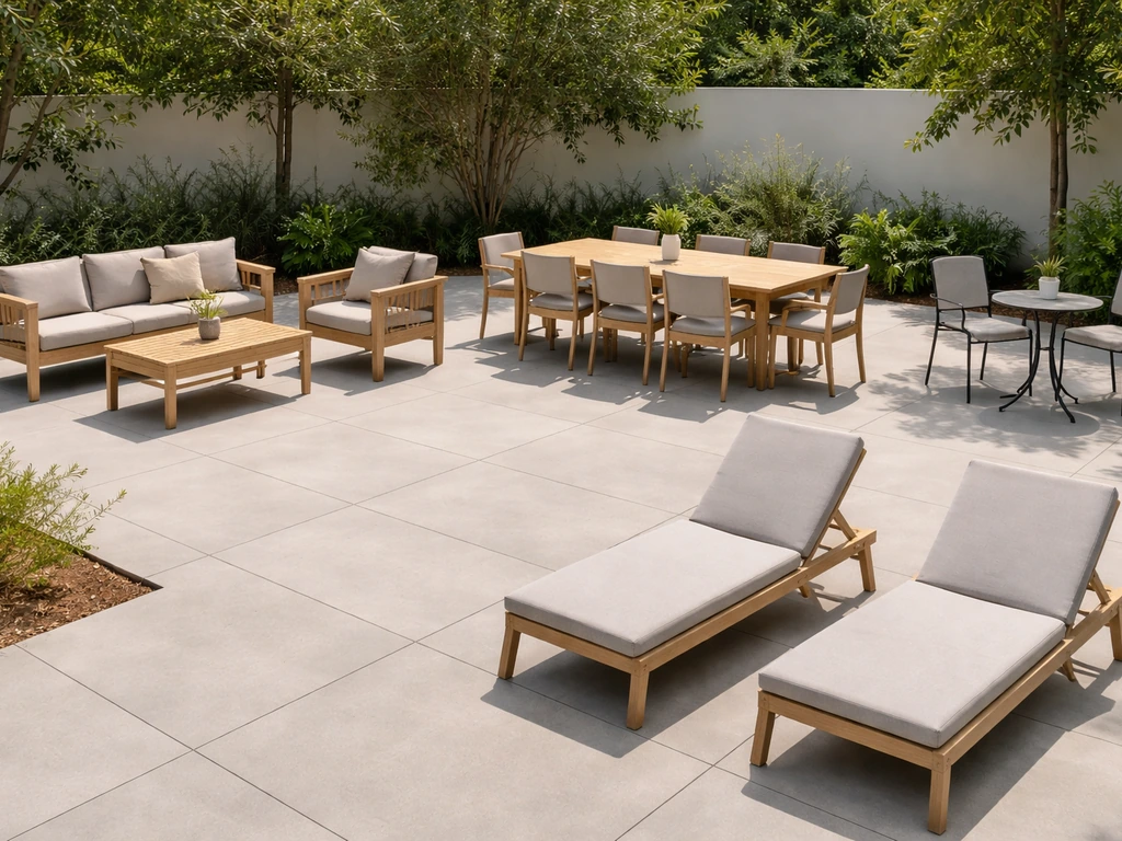 Side-by-side photo comparing conversation set, dining set, bistro set, and plain lounge chairs.